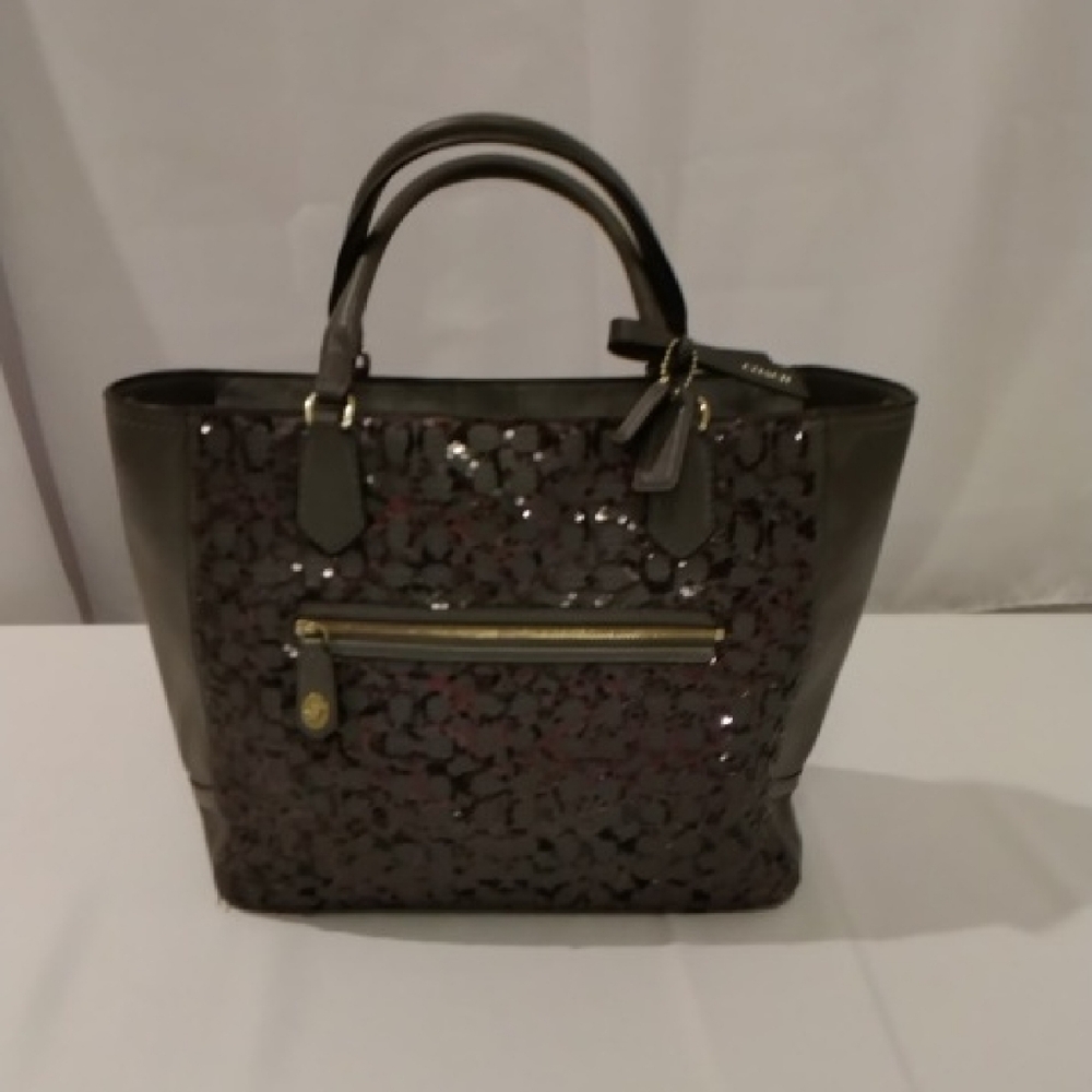 Coach Gray Sequin Mini C Signature Tote